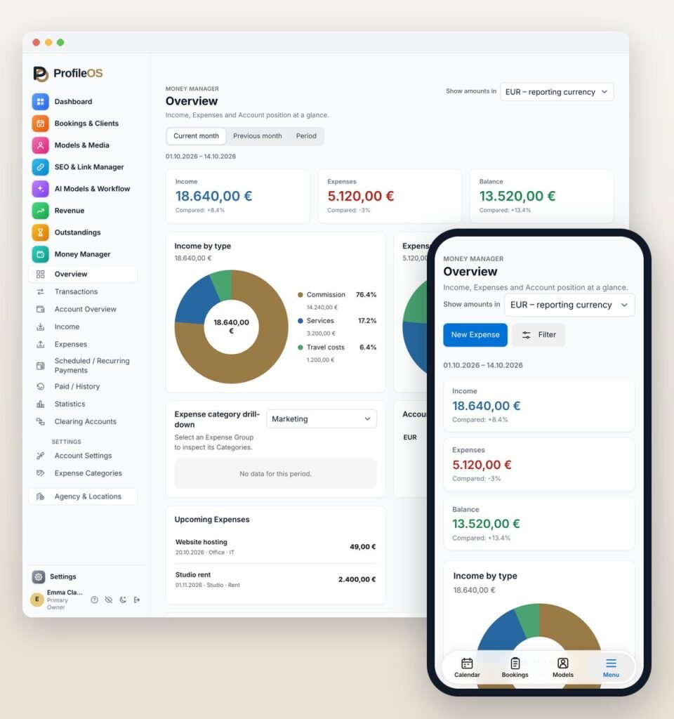 Money Manager on a laptop and a smartphone